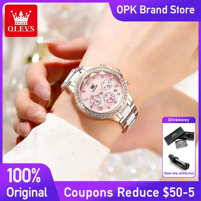 

OLEVS 9999 Women's Watches Fashion Luxury Multi-functional Quartz Watches Ceramic strap Waterproof Luminous Date Ladies Watches