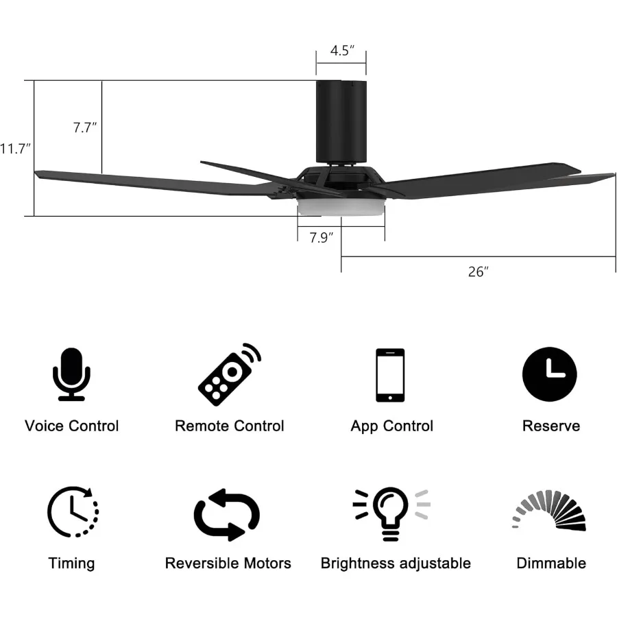 مروحة سقف ذكية مقاس 52 بوصة في الهواء الطلق مع أضواء قابلة للتعتيم وجهاز تحكم عن بعد تتميز بتطبيق Wi-Fi Connectivity Voice Co #2