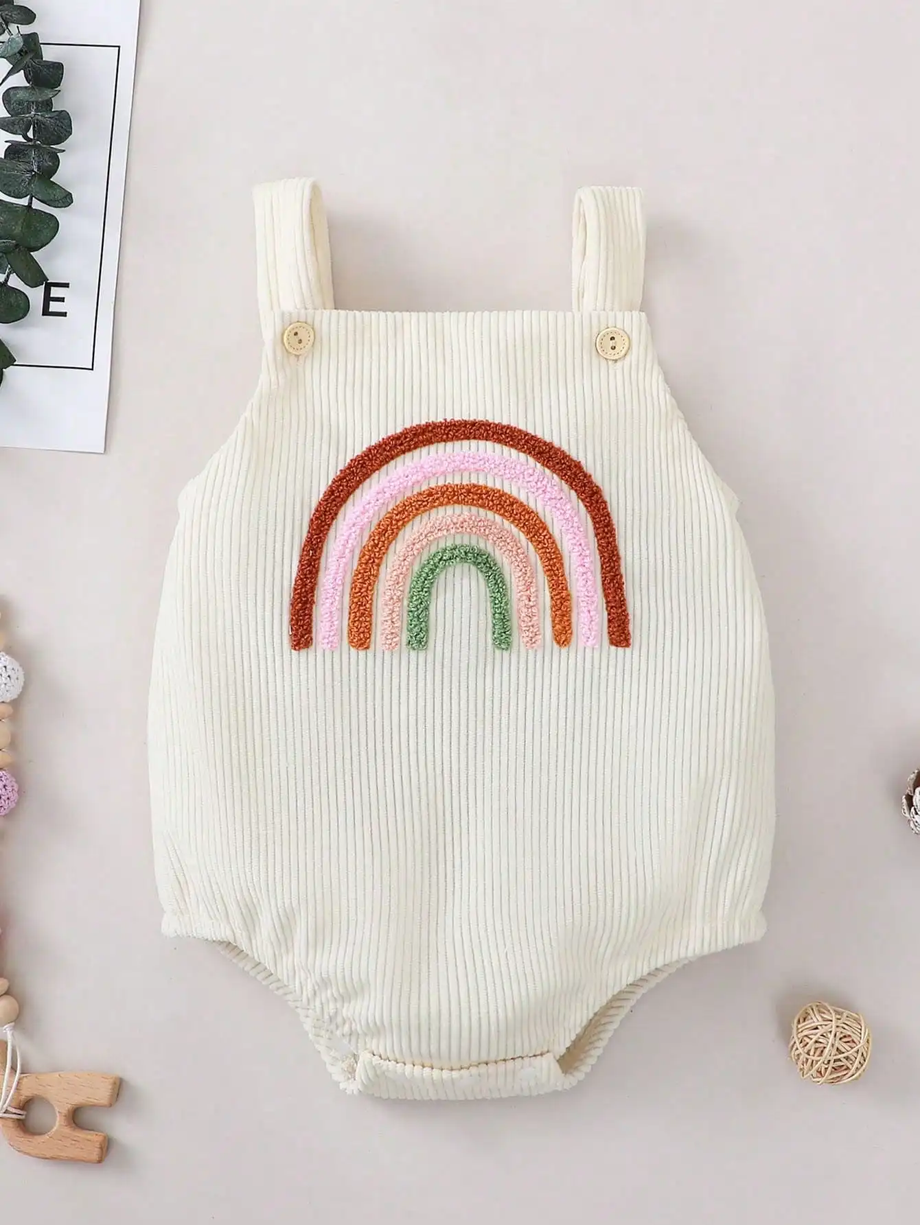 Unisex Baby Rainbow Embroidery Romper 0-24M Cute Casual Infant Onesie for Boys Girls view 2