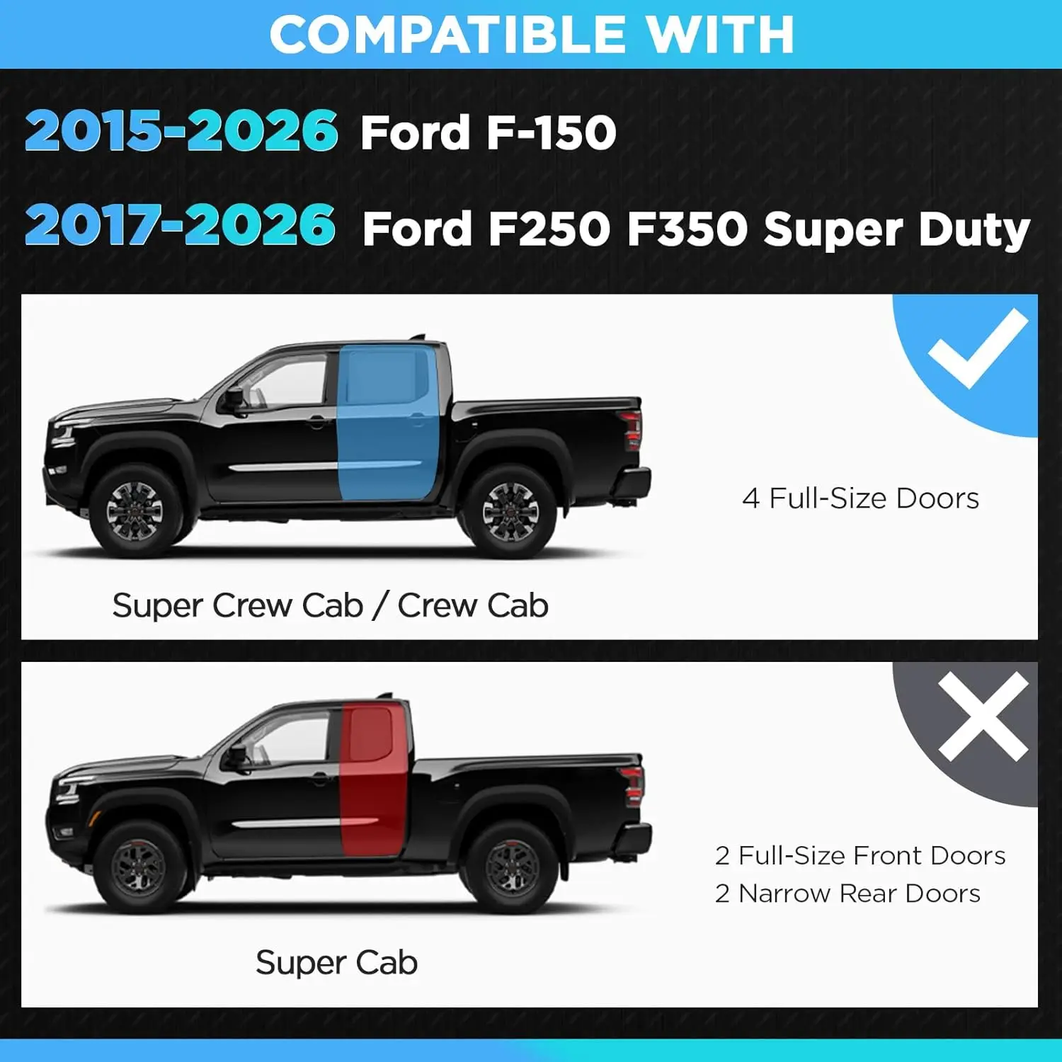 2015-2026 Ford F-150 SuperCrew Cab & 2017-2026 Ford F250 F350 Super Duty Crew Cab Running Boards, 6\