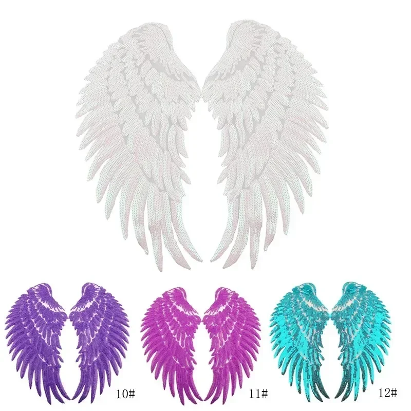 1 Pair Large Sequin Wing Patch Sequins Angel Wings Patches Sewing Patches for Clothing Feather Patch for T-shirt Dress Hoodies