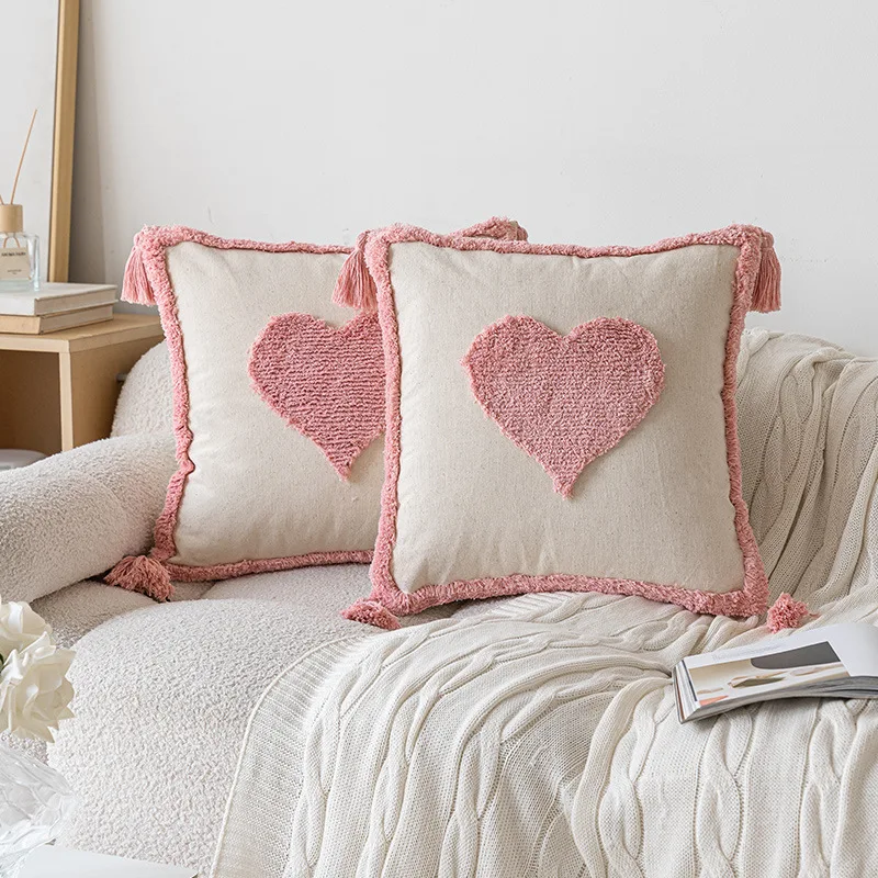 Ins Style Pink Plush Sofa Pillow Cover New Home And Decoration Small Fresh Love Style Pillow Case Detachable Pillow Case Covers