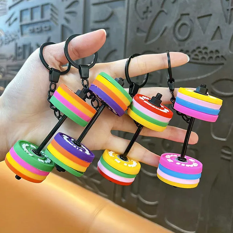 

Creative Mini Fitness Barbell Model Keychain Pendant Couple Car Bag Key Chain Sports Decoration Pendant Cute Keychain Gift