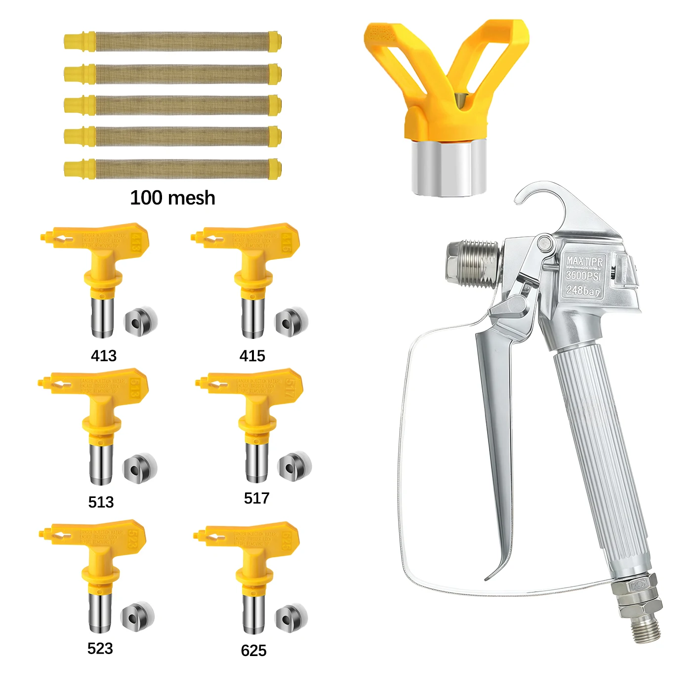 13pcs-airless-paint-sprayer-gun-with-nozzle-tips-1-nozzle-guard-100-mesh-filters-seals-for-professional-home-painting