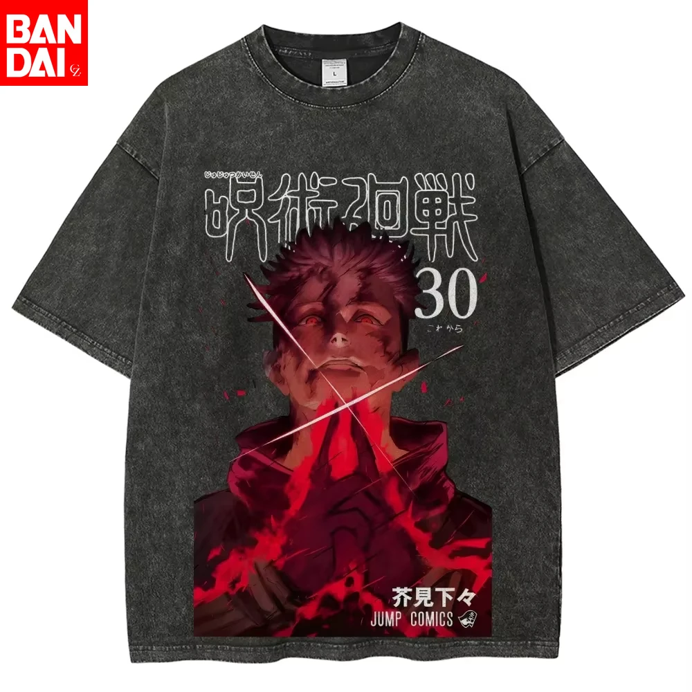 

ujutsu Kaisen Washed Vintage T Shirt Gojo Satoru Itadori Yuji Print Casual Cotton Tee Unisex Streetwear Short Sleeve Tops