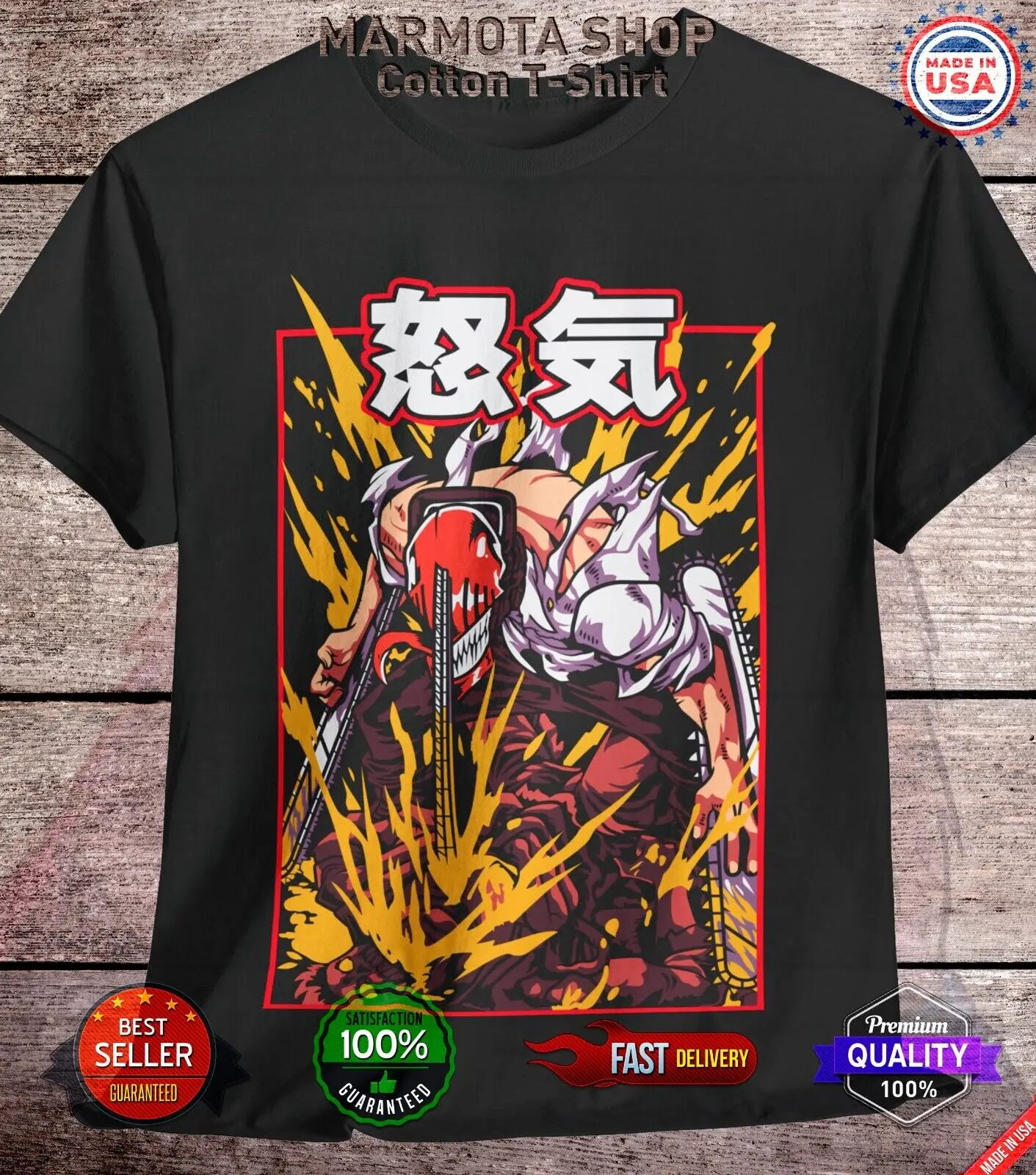 

Denji Chainsaw Man Shirt Anime Tee T-Shirt Pochita Horror Manga Otaku Makima