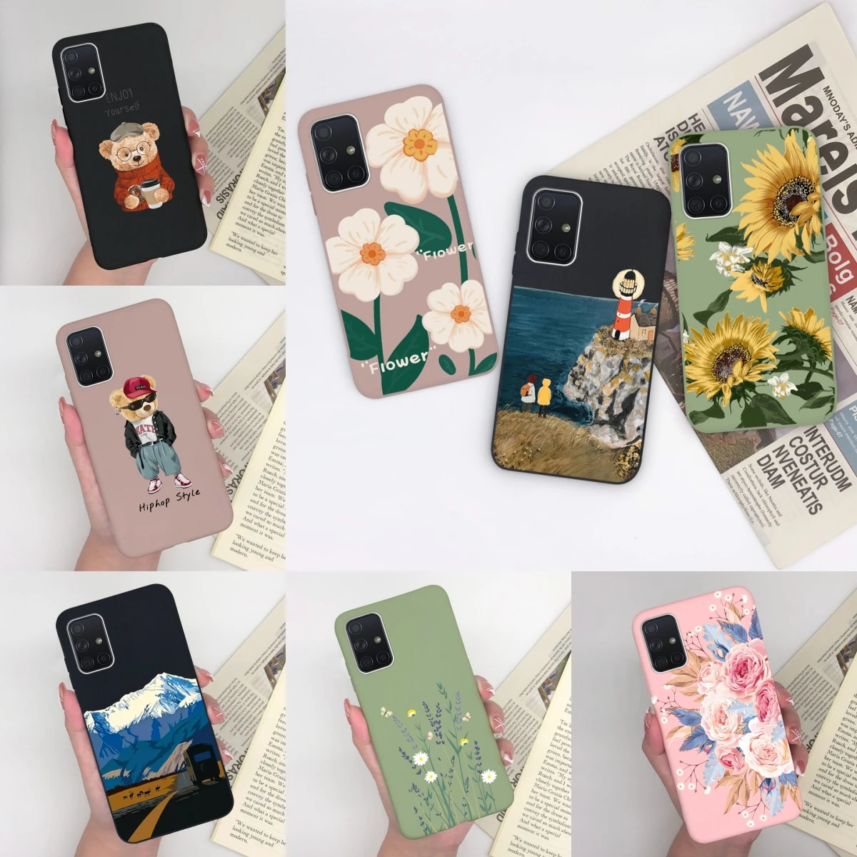 For Samsung Galaxy A71 4G Cases Sunflower Flower Lighthouse Matte Shockproof Durable Non-slip Soft Cover For Galaxy A71 Funda