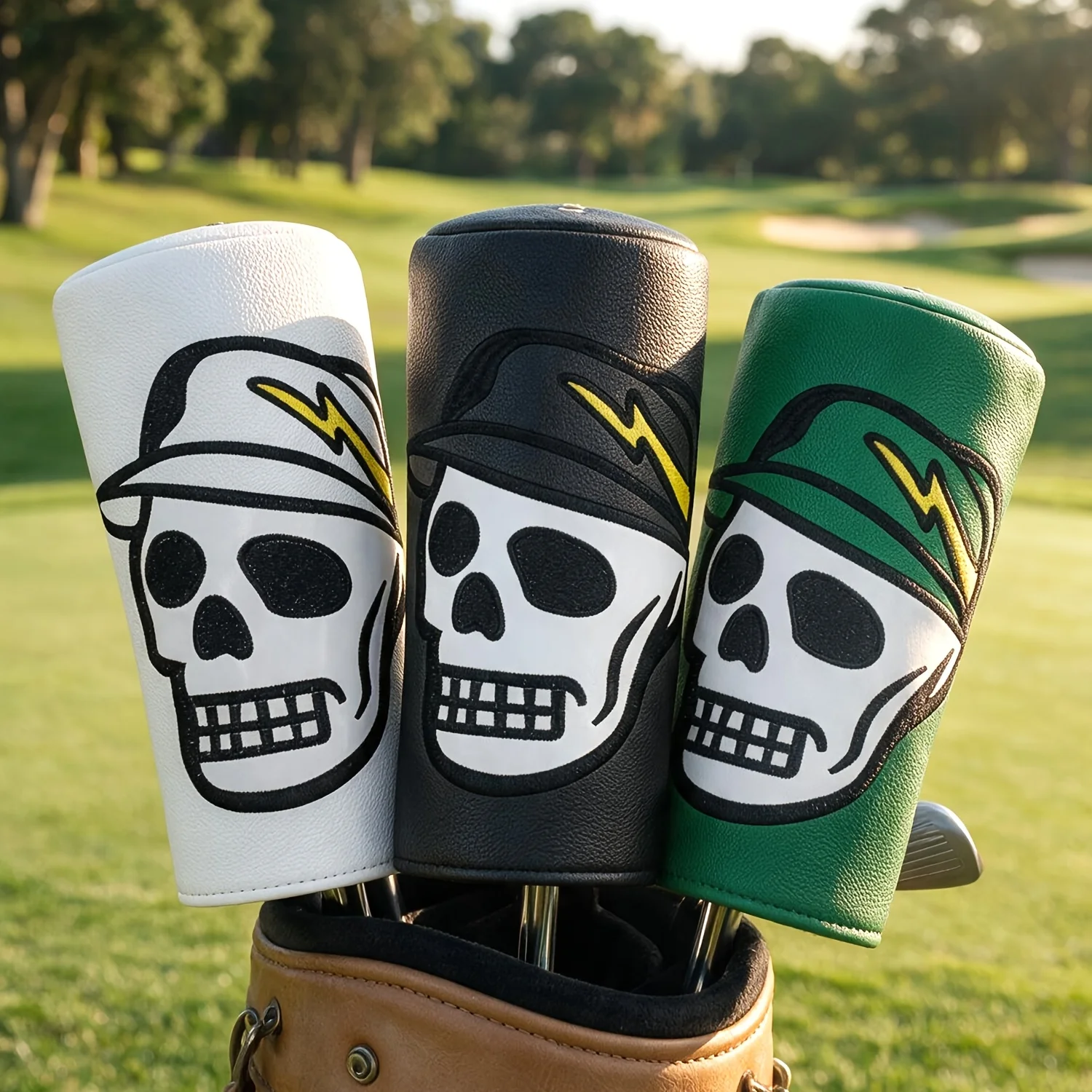 1pc Driver Golf Headcover, Cool Skull Baseball Design, Black Green White 3 Colors Available, Durable Protective Golf Sleeve