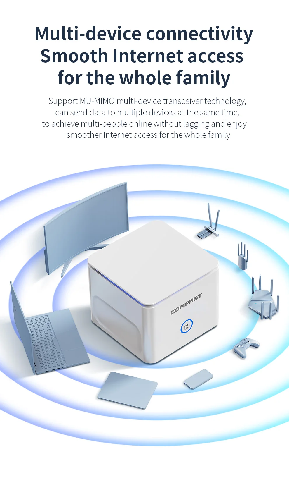 COMFAST WiFi6 Wireless MESH Router Dual Band Omnidirectional Mesh Wifi Router 2.4&5G 1500Mbps Single Extender Gigabit WAN LAN