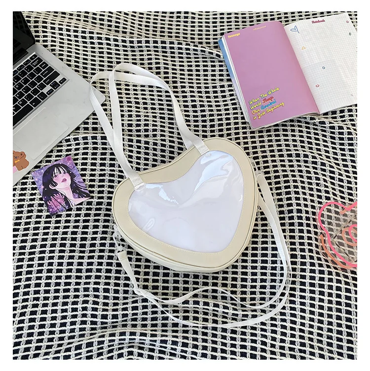 Fashion Women Transparent Shoulder Bag Love Heart Shaped PVC Clear Bag Lady Girls Underarm Casual Travel Handbag Messenger Bag