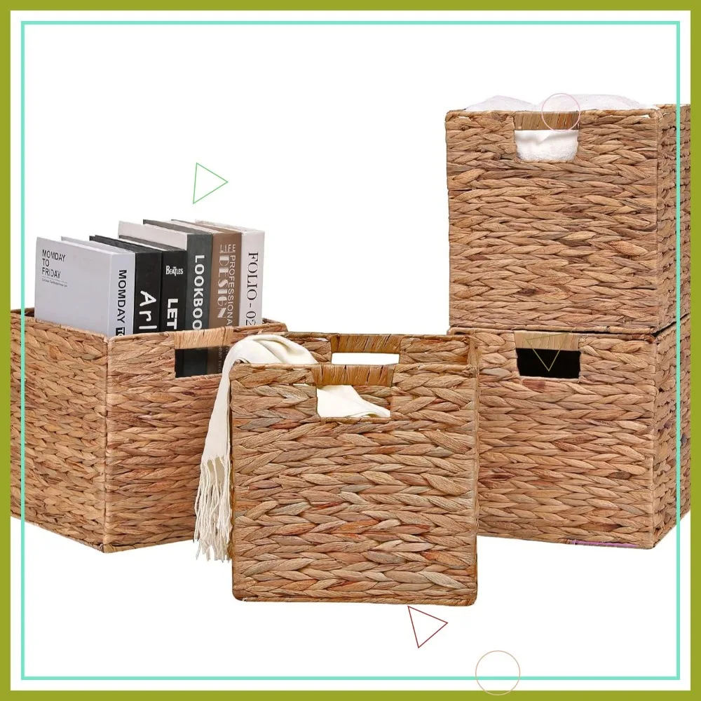

Складные кубики для хранения водных гиацинта, набор из 4 шт., 11,2x11,2x11,2 дюйма, ручная работа для полок и дома