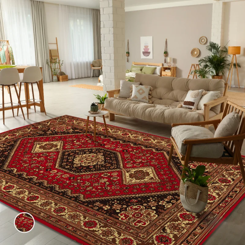 VIKAMA Traditional Persian Badge Area Carpet Retro Oriental Flower Floor Mat Living Room Anti slip Carpet Home Decoration