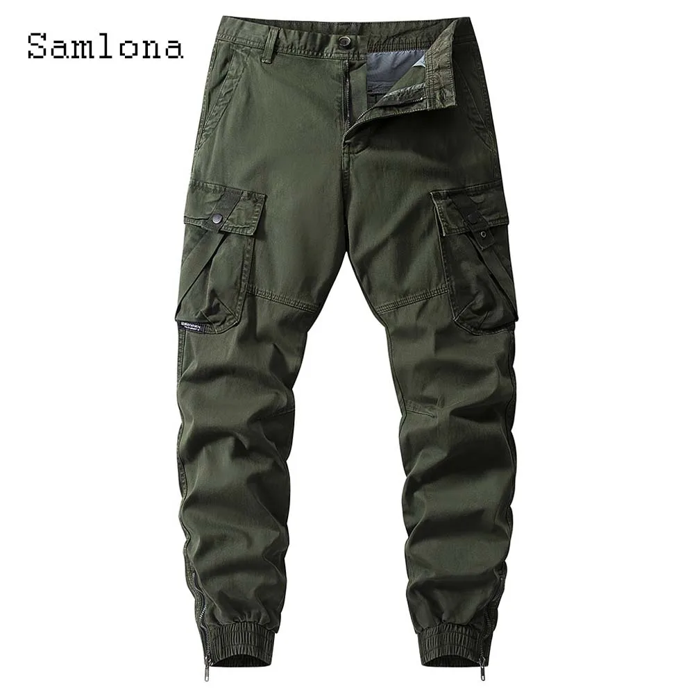 Samlona 2023 pantaloni Hip Hop moda tasca Stand da uomo Solid Khaki pantaloni Cargo neri Plus Size pantaloni Casual da Safari retrò da uomo