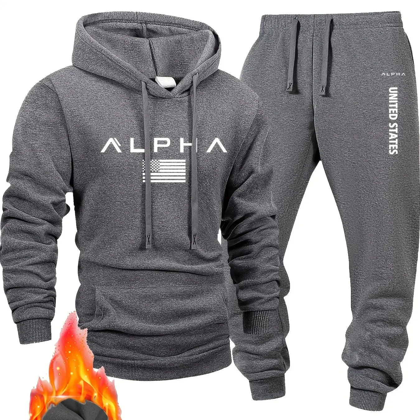 

Winter and autumn fleece thickened hooded pullover sweater jacket for men, casual sports outfit, two-piece set for men