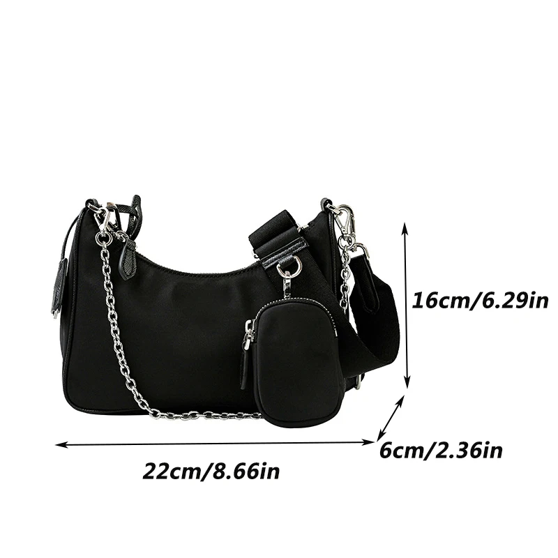 Casual Nylon Waterproof Women Shoulder Hobo Bags Fashion Cool Black Chain Decolr Armpit Crossbody With Small Purse