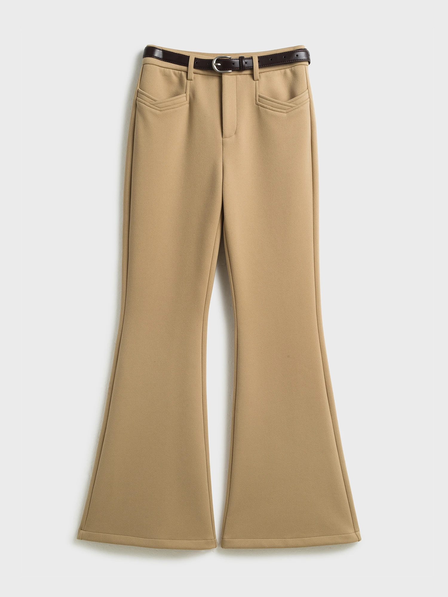 

Autumn Winter High Waist Fce Lined Pants Sted Tailoring Casual Commute Micro Flare Pants for Women Polyester Fiber