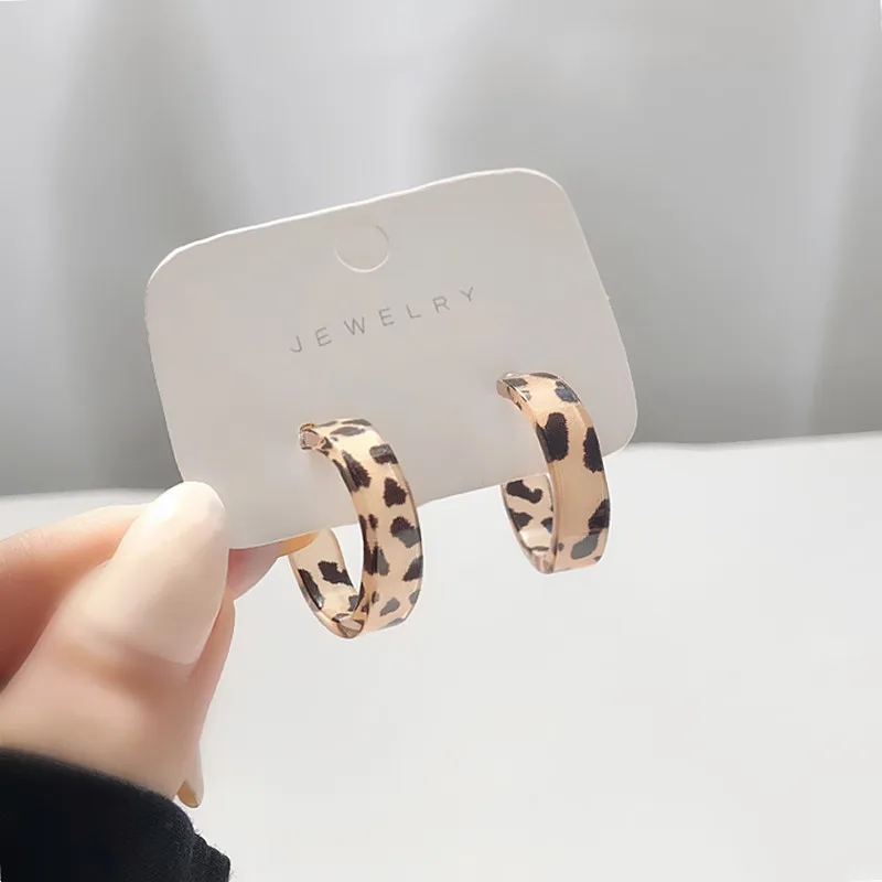 New Korean Statement Earrings for Women Brown Leopard Geometric Hoop Earrings Vintage 2024 Trend Fashion Jewelry Gifts Creative