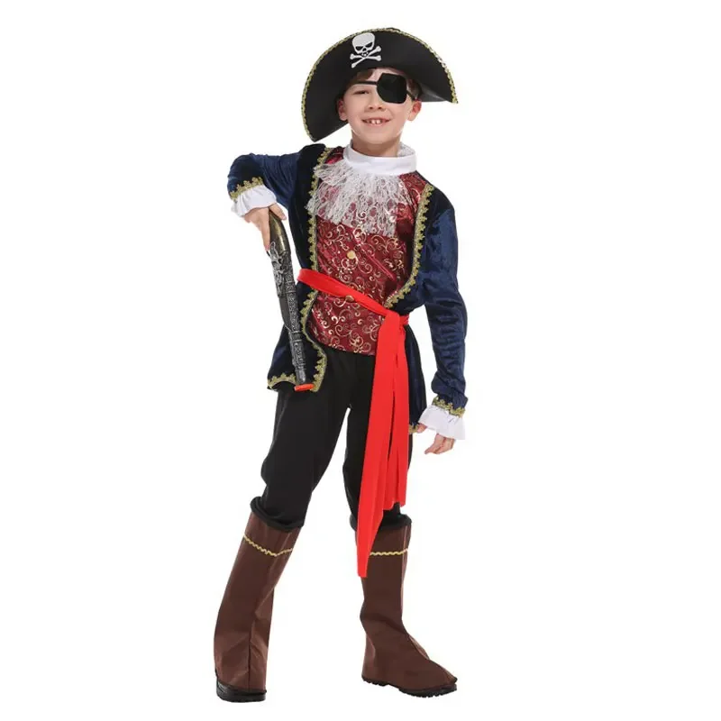 Crianças criança um olho deluxe pirata capitão gancho bucaneiro trajes para meninos halloween carnaval masquerade mardi gras festa outfit