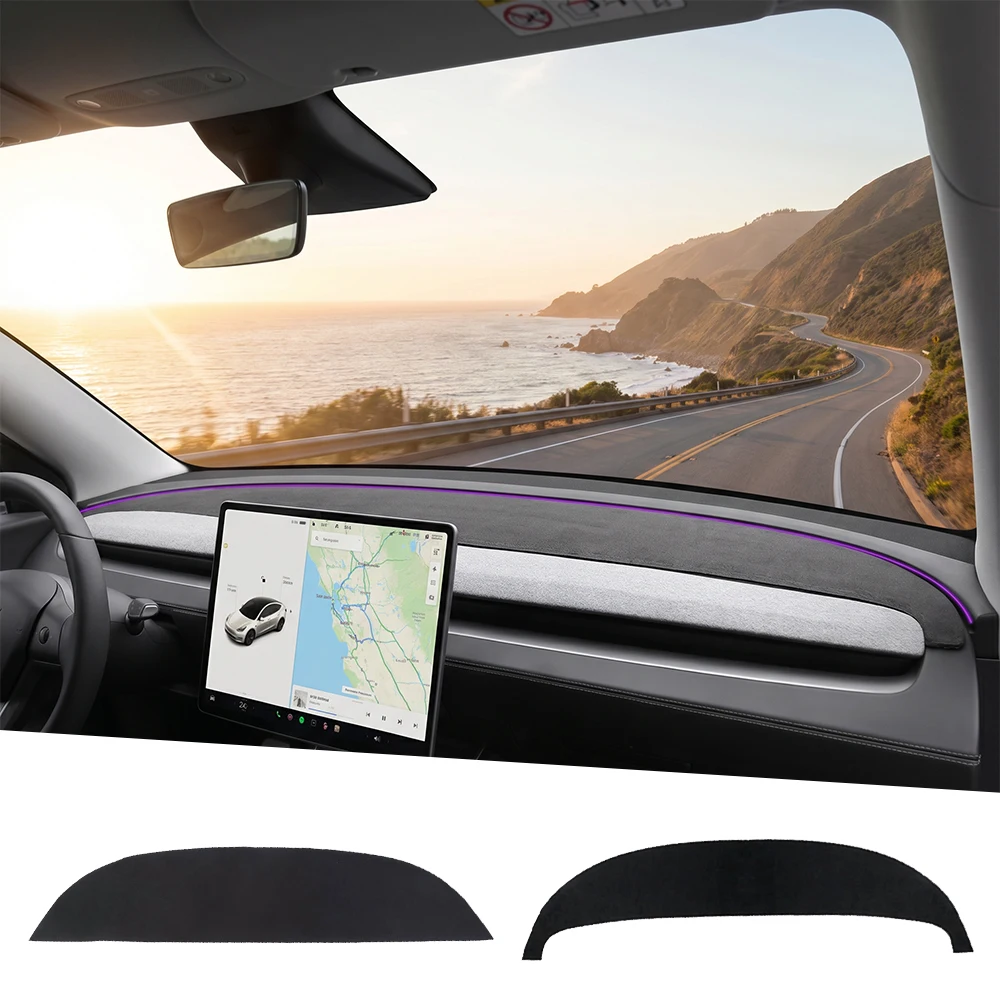 Suede Car Dashboard Cover Pad Sunshade Anti-UV Protector Mat Decor For Tesla Model 3 Highland Model Y Juniper Model 3/Y Model YL