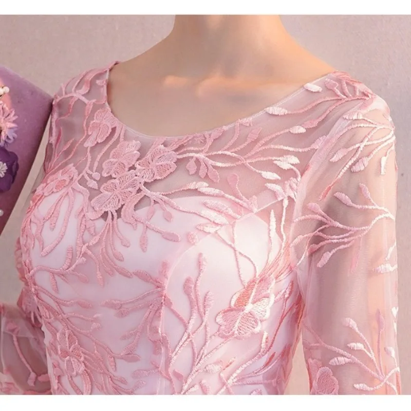 Новое женское сетчатое вышитое банкетное элегантное вечернее платье, модное длинное стильное утягивающее элегантное светское розовое платье подружки невесты