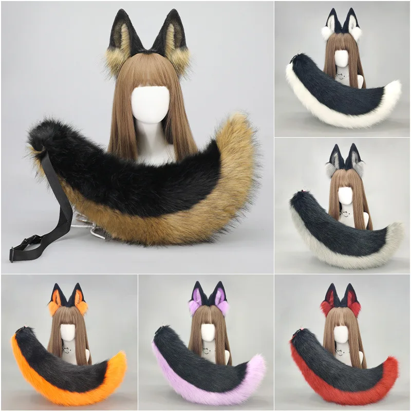 

Handmade Cos Black Back Dog Ears Dog Tail Road Halloween Wolf Ears Headband