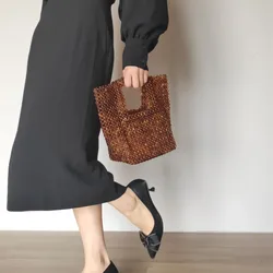 【wonder lamar】 Borsa quadrata in acrilico intrecciata a mano dal design vintage Pochette da sera di alta qualità per donna Borsa con perline a mano