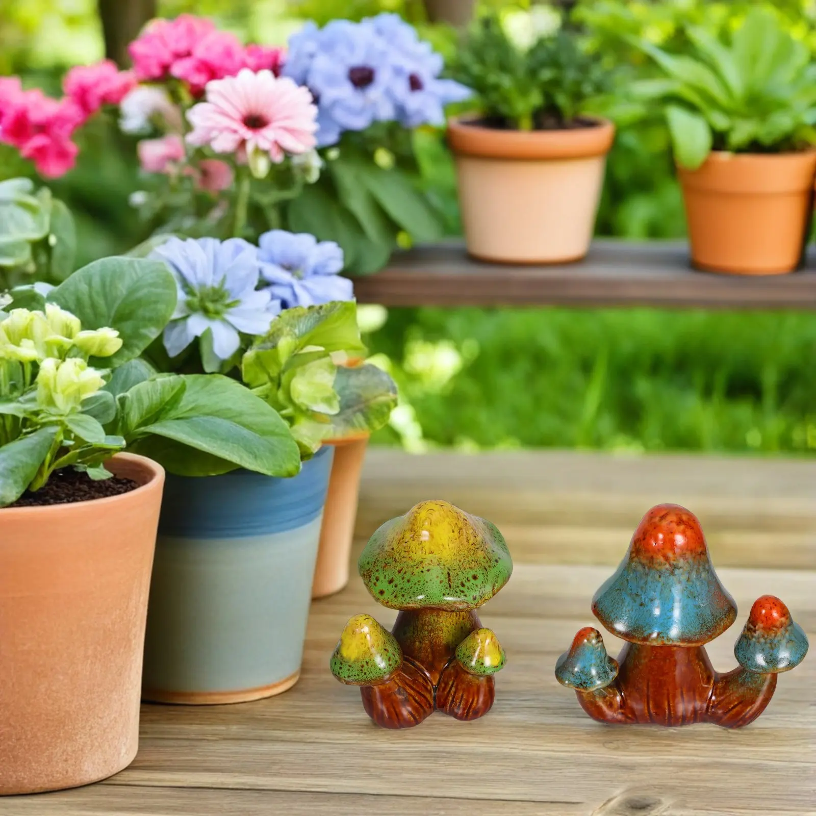 2Pcs Garden Ceramic Mushroom Bonsai Decoration Simulation Fake Miniature Landscape Ornaments Outdoor Flowerpot Adornment