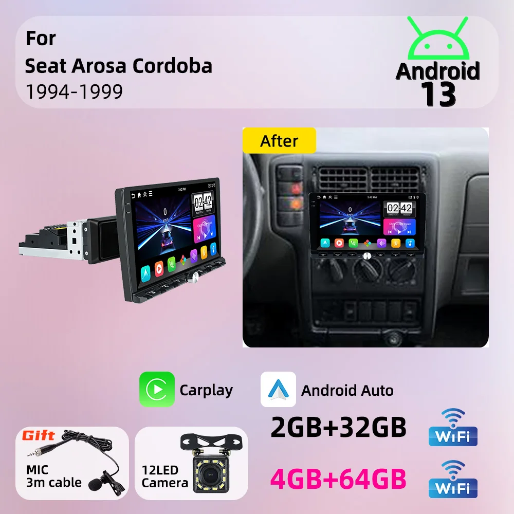 For Seat Arosa Cordoba 1994-1999 Android 1Din Car Stereo 9