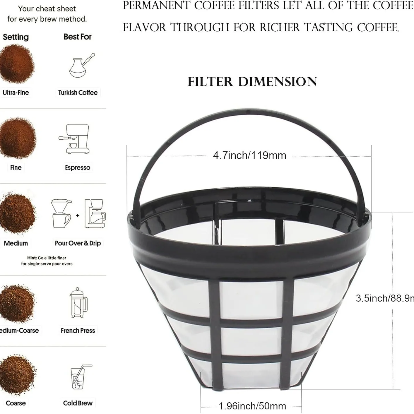 

New high temperature and acid resistant nylon cone-shaped permanent coffee filter, portable coffee machine filter basket