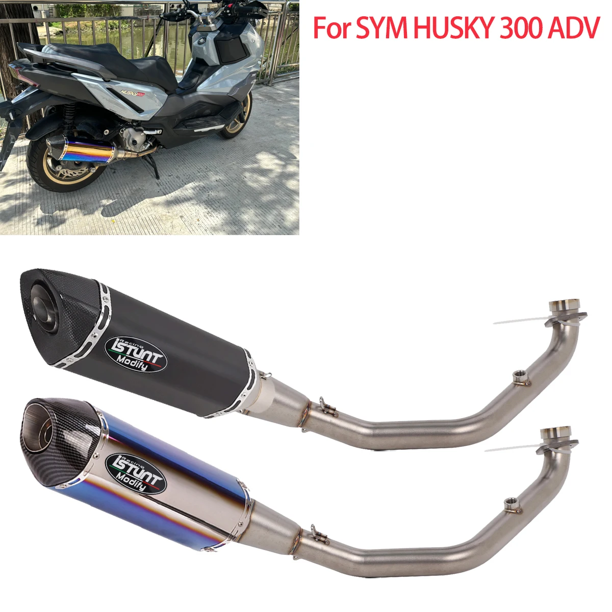 Per SYM HUSKY ADV 300 2023-2025: Sistema di Scarico Completo, Tubo Centrale Modificato, Collettore Anteriore, Silenziatore con DB Killer