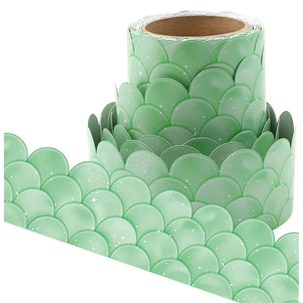 20M Ombre Green Scallops Bulletin Board Borders Rainbow Straight Borders Classroom or Home School Decoration