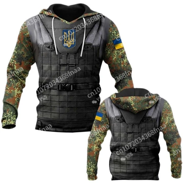 Ukrainian Men's Camo Hoodies Military Brigade Style Sweatshirts Veterans Army Flag Clothing Oversized Harajuku Long Sleeve Tops