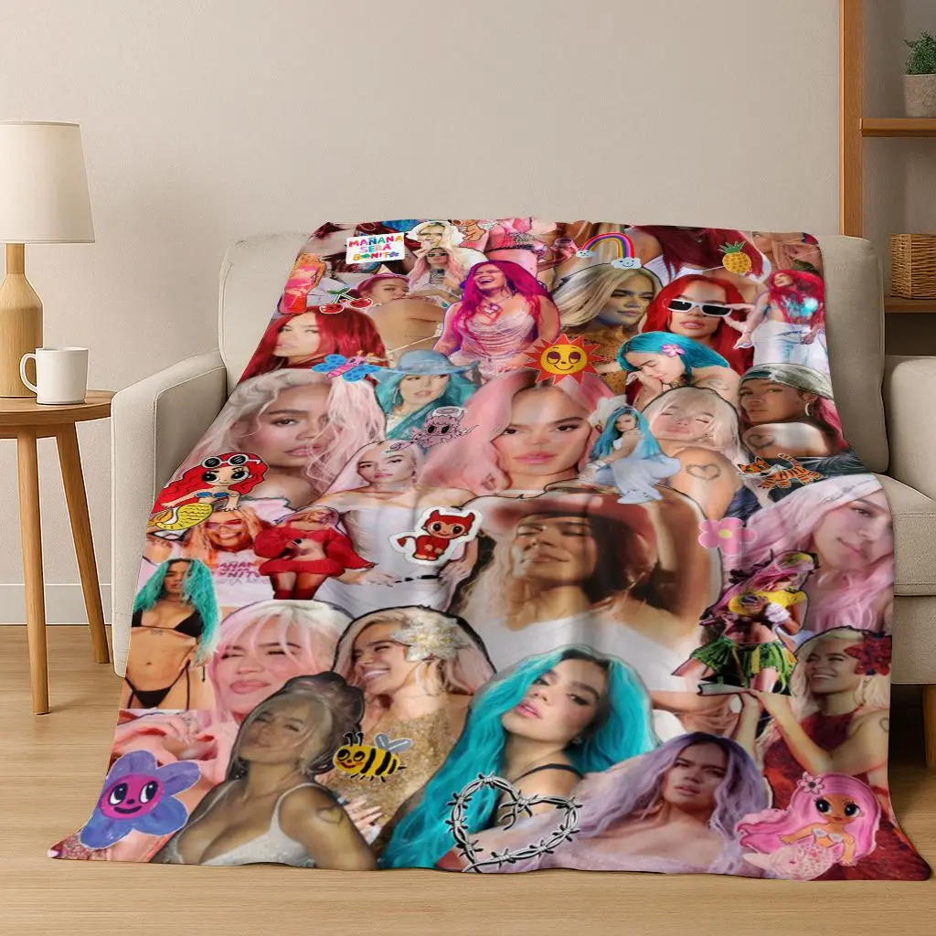 3D Karol G Singer Carolina G Art Flannel Blanket,Cozy Soft Throw Blanket for Home Bedroom Bed Sofa Picnic Office Cover Gift