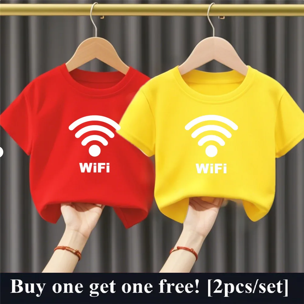 2 قطعة/المجموعة واي فاي طباعة تي شيرت للبنين أطفال القطن قصير الأكمام الزي الأخ صديق حفلة الصيف مضحك القمم