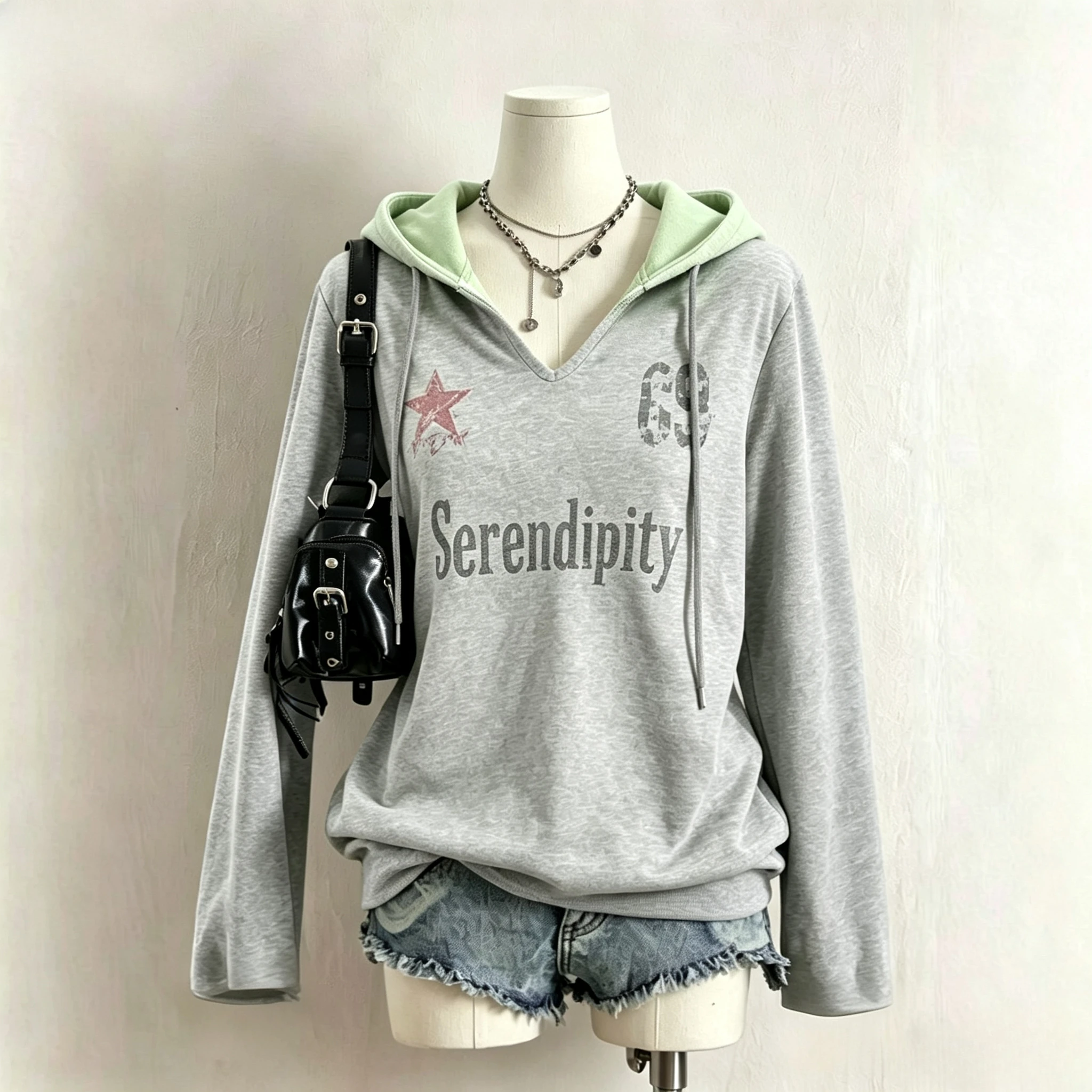 2026 Autumn Streetwear Women Subculture Printed Long Sleeve T‑Shirt American Vintage Thin Sweatshirt Hooded Outwear Korean Tops