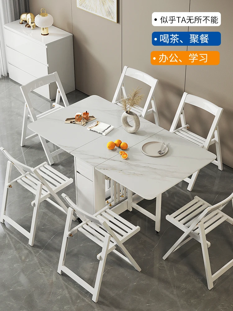 All solid wood folding dining table small household table and chair combination 6 people movable folding table