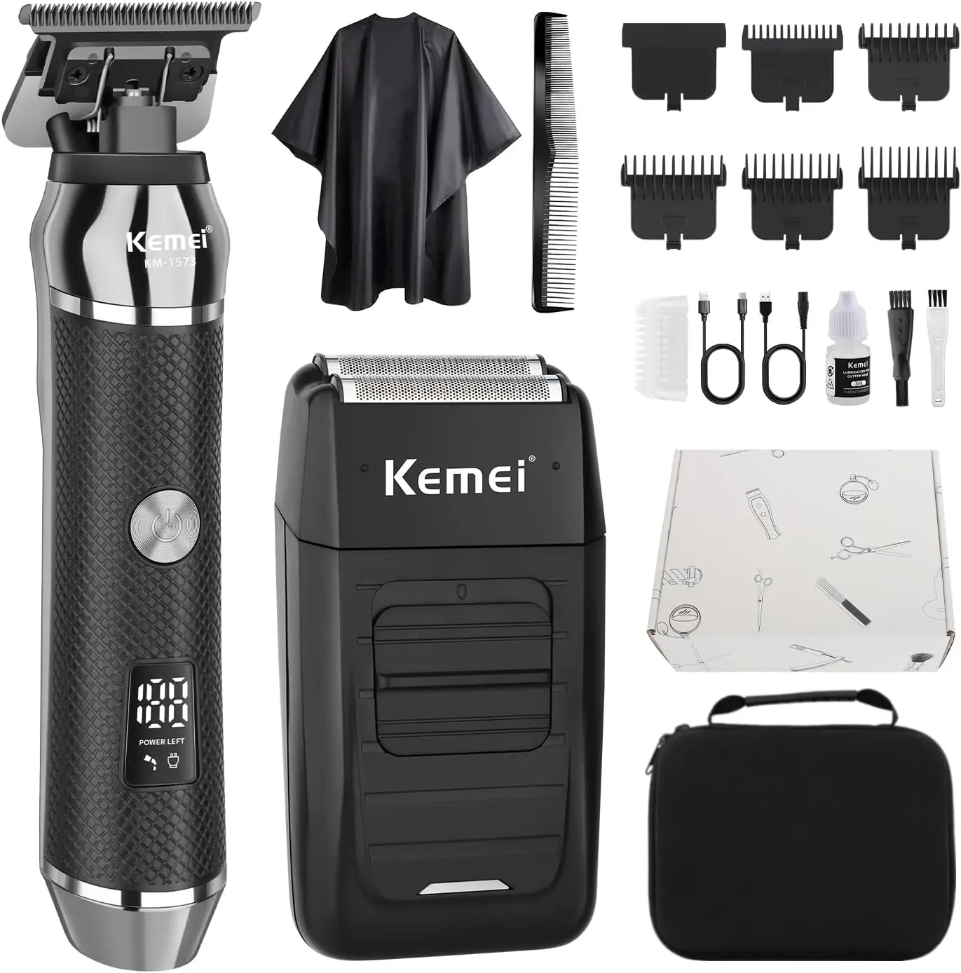 

Professional Cordless Beard Trimmer & Foil Shaver Set for Men, Rechargeable Grooming Kit with LCD Display