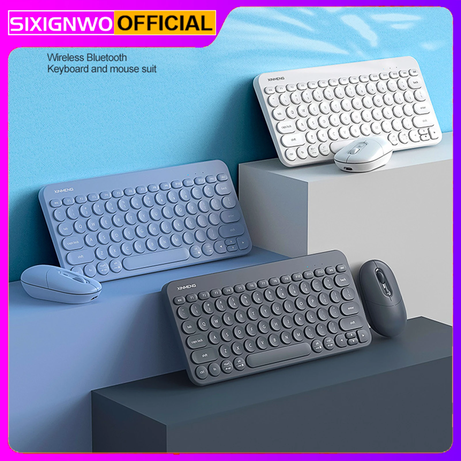 Sixignawo Keyboard dan Mouse Bluetooth, papan ketik nirkabel bahasa Inggris untuk Tablet ipad 8 Air 4 2020 10.2 Pro 9 11