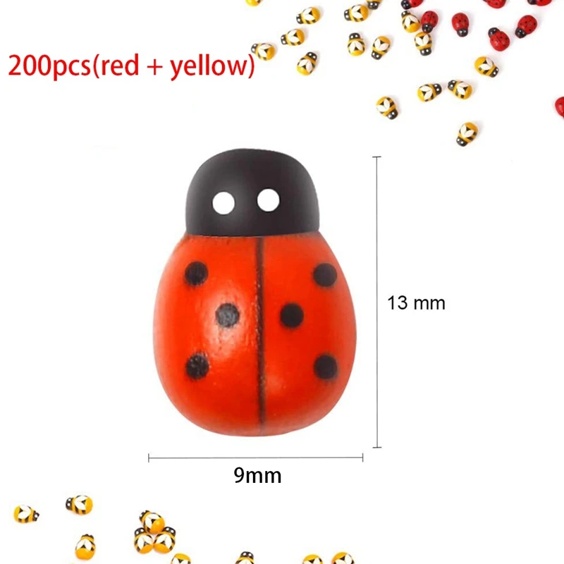 NEW-200Pcs Wooden Bees Ladybugs, Wooden Bumble Bees & Ladybugs For Crafts Scrapbooking DIY Party Decoration