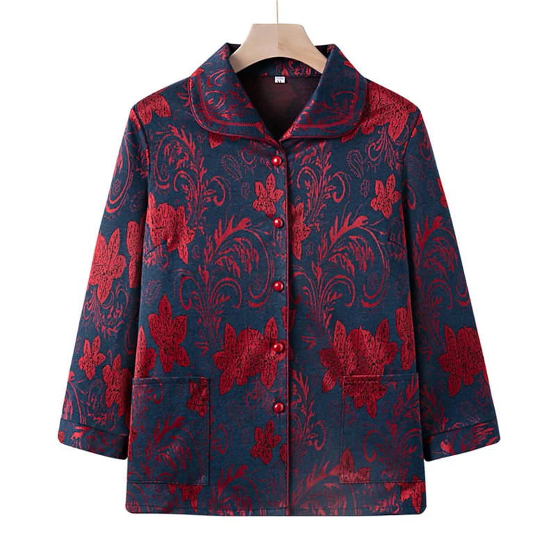 New In Outerwears Jacket New Printed Vintage Middle Aged Mother Cardigan Coat Loose Spring Autumn Women's Coats Chaquetas 3XL