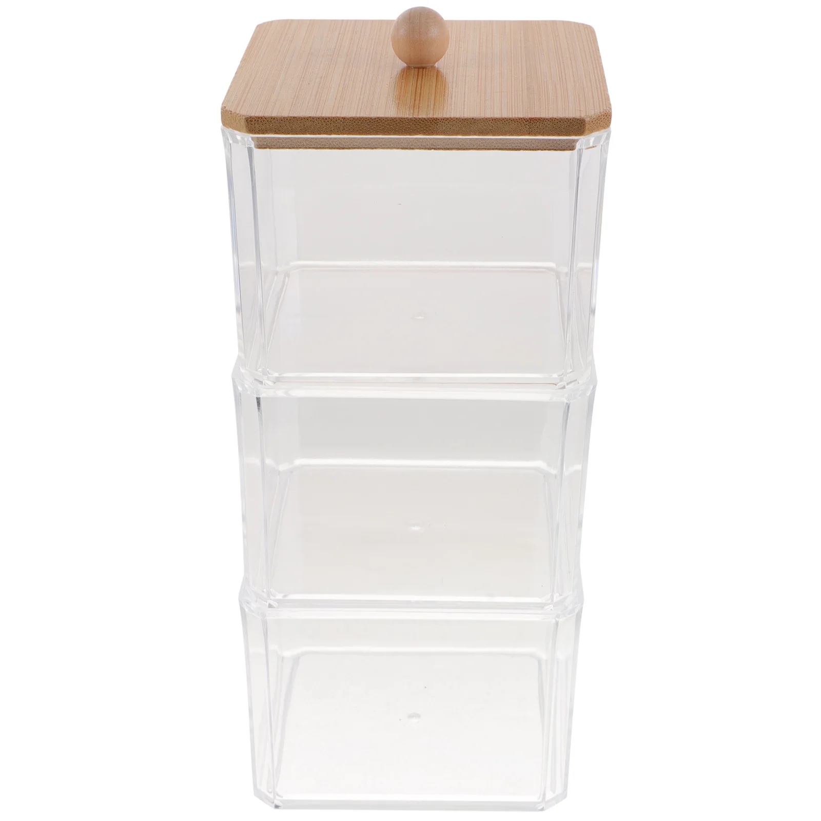 

Three-Layer Clear Cotton Swab Organizer Box Bamboo Storage Container Portable Cotton Pad Holder Stackable Jewelry Trinket