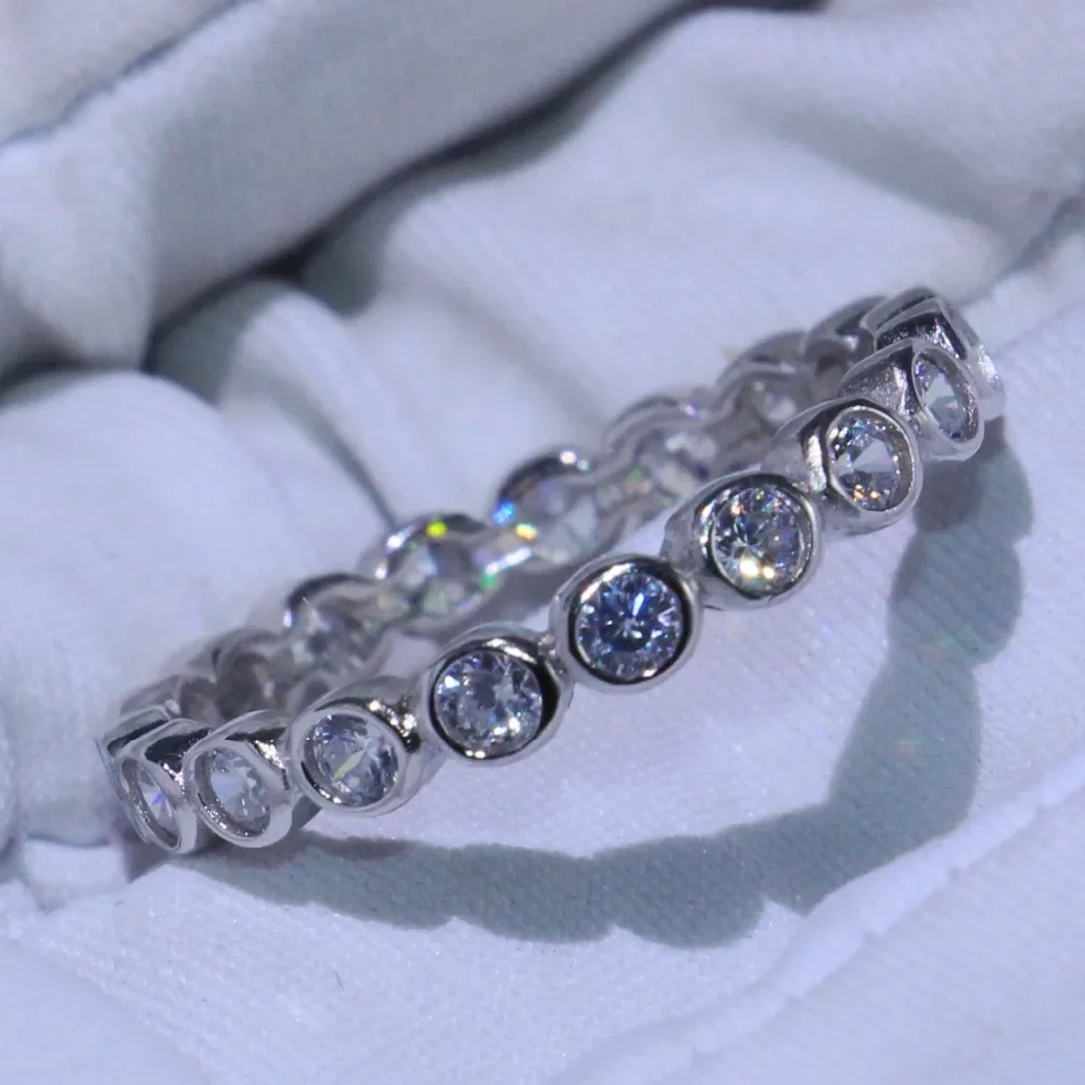 New Arrival Infinity Brand New Luxury Jewelry Pure 100% 925 Sterling Silver Stack White Diamond CZ Wedding Band Ring