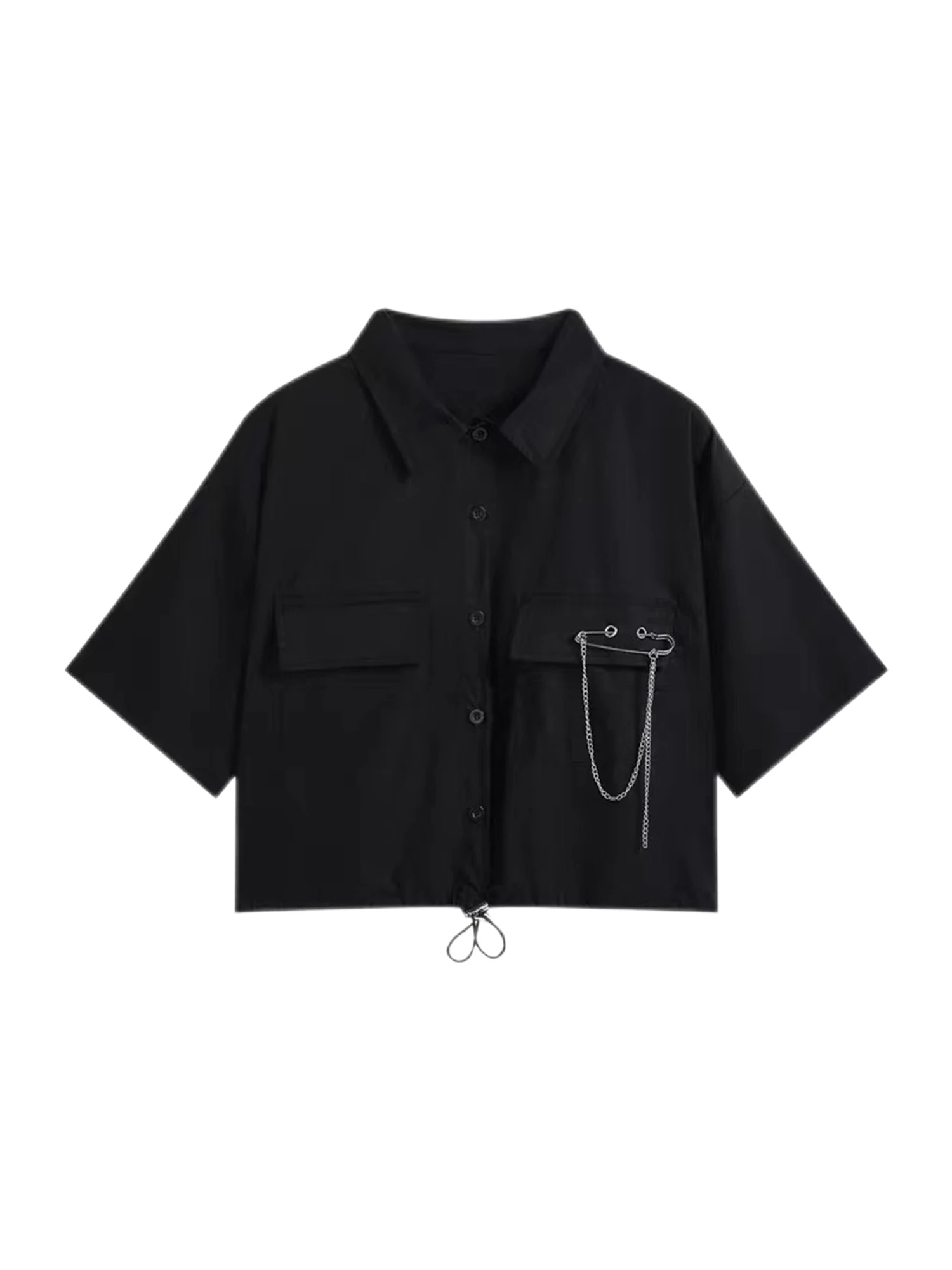 Women's Black Gothic Emo Blouses and Shirts Dark Style Hip Hop Short Sleeve Polo-Neck Shirt Y2k Gyaru Vintage Blouse Summer 2026 view 6