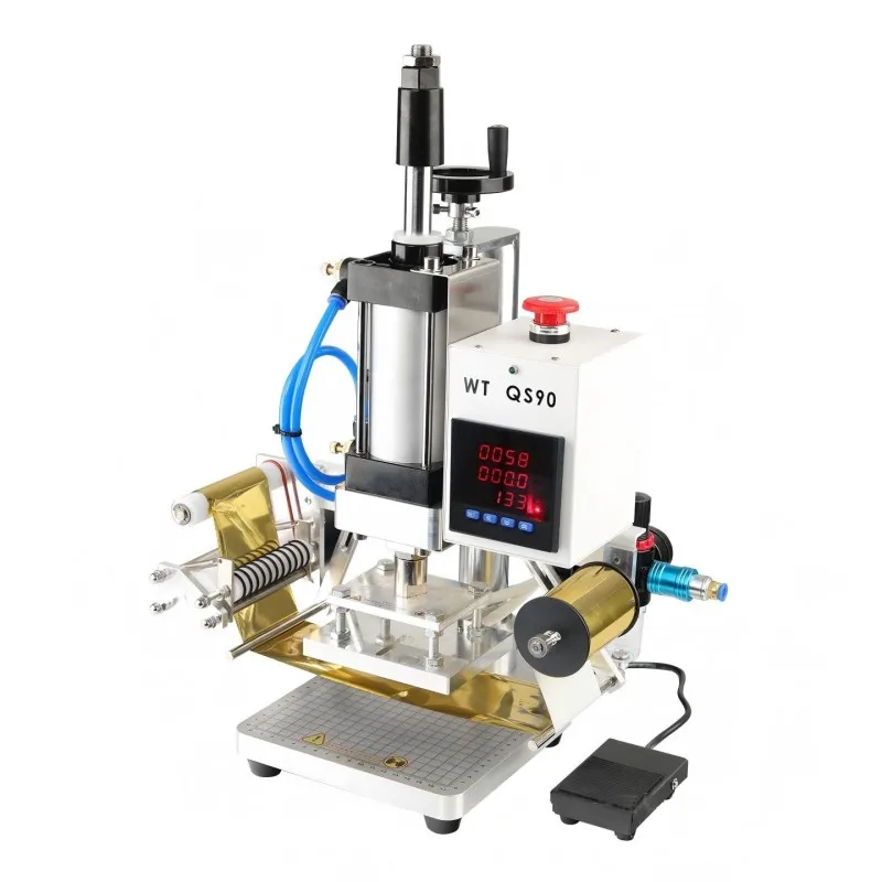 WTOS90 Logo Pneumatic Hot Stamping Machine Heat Transfer Automatic Paper Rewind Brand New Digital Display U-Shaped Heating Plate