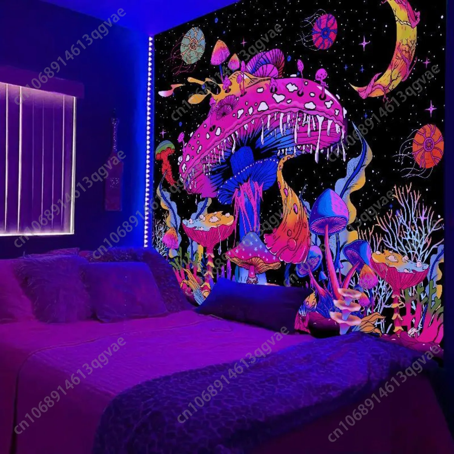 الفطر الفلورسنت طباعة نسيج الأشعة فوق البنفسجية الضوء الأسود ديكور المنزل الملصقات نسيج توهج في الظلام الجدار الشنق ديكور مخصص #4
