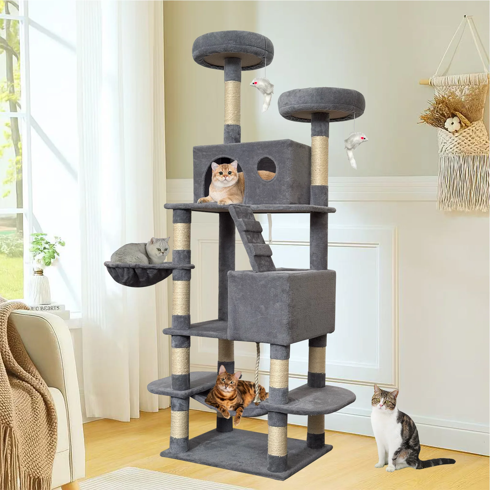 

Pawly 70" Large Cat Tree, Multi-Level Cat Condo, Sisal Leaf Scratching Posts, Sturdy, Easy Assembly, Indoor Pet Furniture