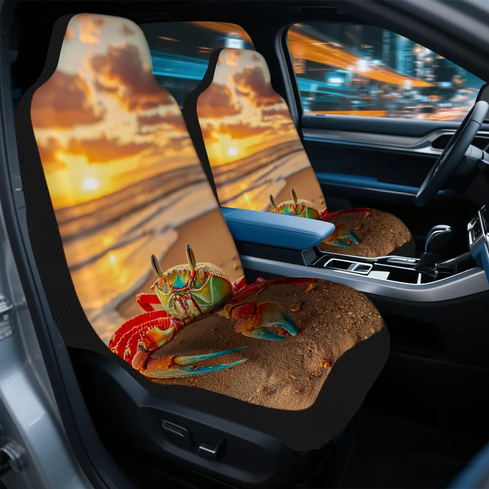 2pcs Beach Sunset Crab Seat Covers, Fit For Front Seats, Durable Material For Men And Women, Providing Maximum Comfort For Car