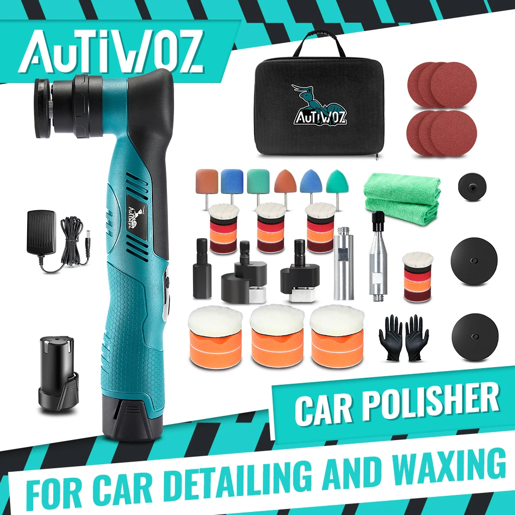 AUTIWOZ Cordless Mini Polisher 6-Speed Quick Change 1/3in 12mm & 3mm Dual Action Rotary 2.0Ah Battery Car Detailing Buffer