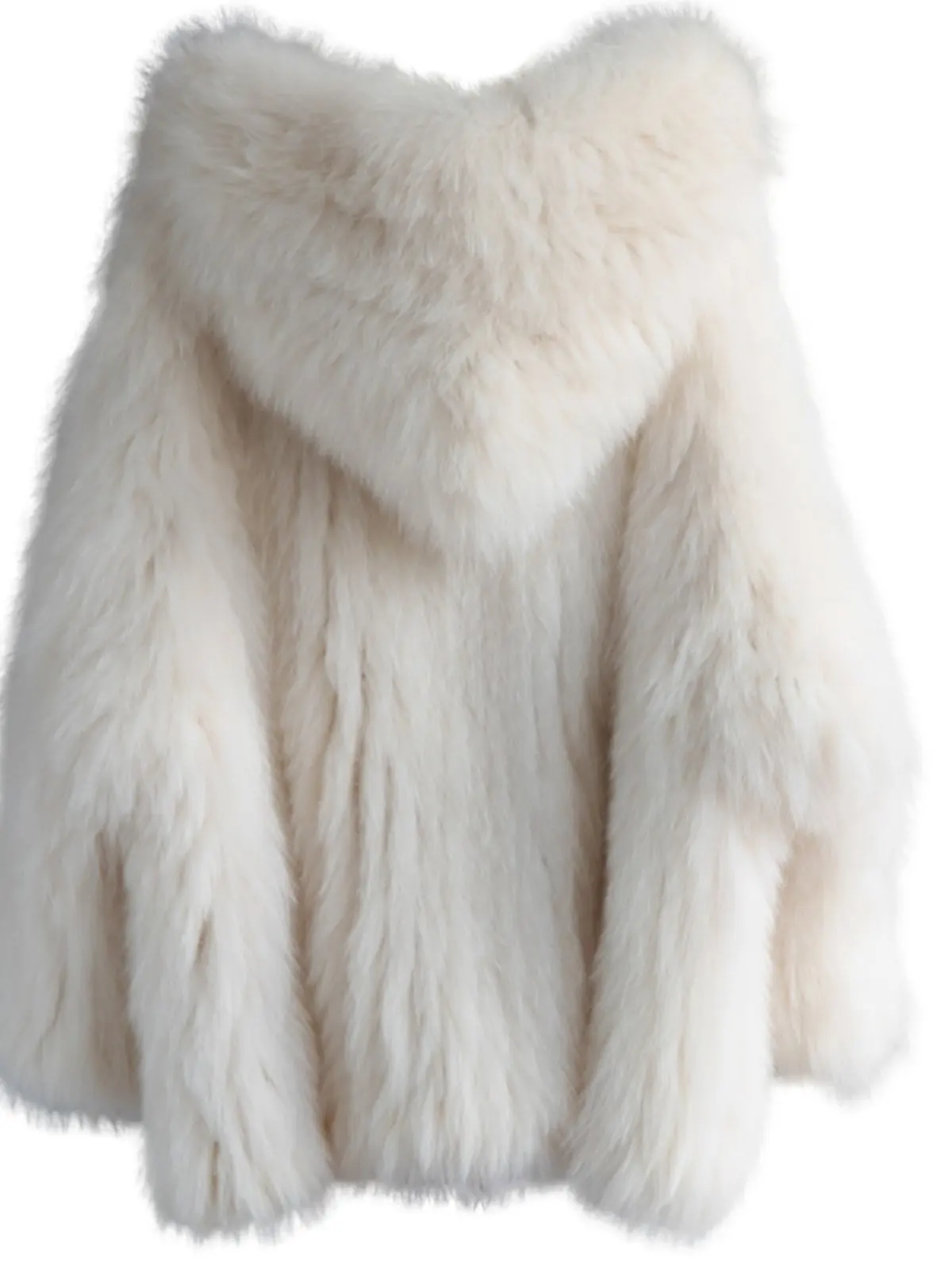 

2025 imported fox fur jacket hooded silhouette double-sided woven fox fur jacket medium and long white