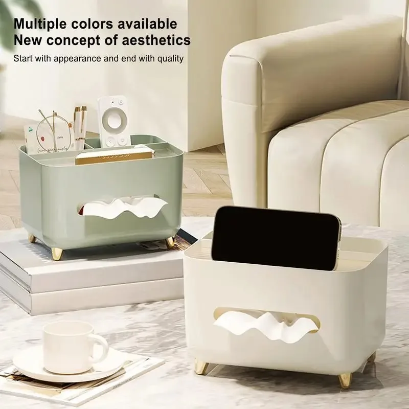 Multifunctional Tissue Box Living Room Tissue Case Desktop Organizer Remote Control Tissue Holder Luxury Paper Tissue Box Holder